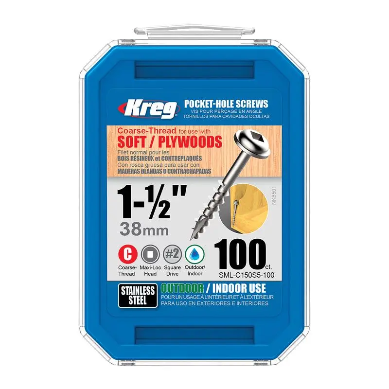 Kreg No. 7 X 1-1/4 . L Square Zinc-Plated Pocket-Hole Screw 500 pk - Woodworking Fasteners