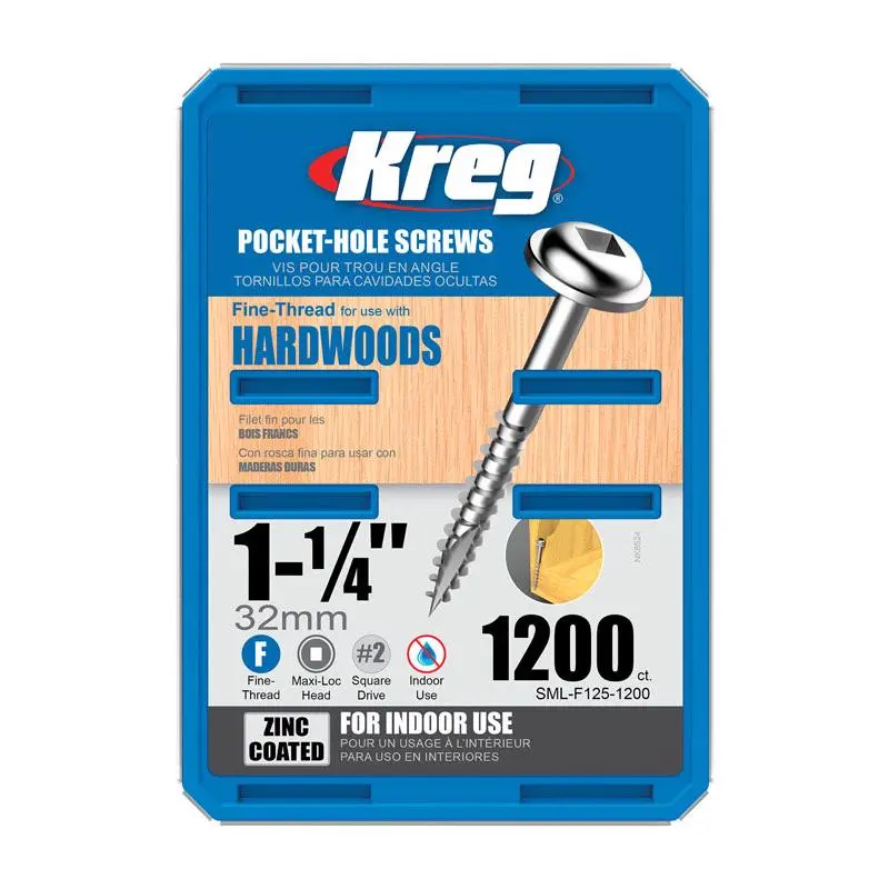 Kreg No. 6 X 1 . L Square Zinc-Plated Pocket-Hole Screw 500 ct - Wood Joinery Fasteners