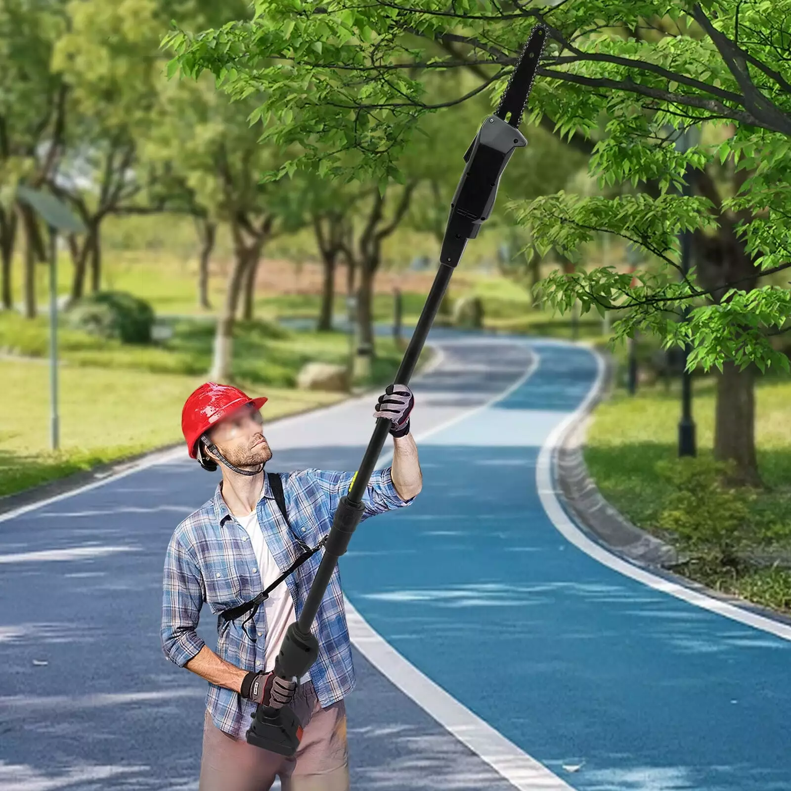 ZhdnBhnos Cordless Pole Chain Saw Electric Chainsaw Tree Pruner Trimmer Branch Cutter Battery & Charger