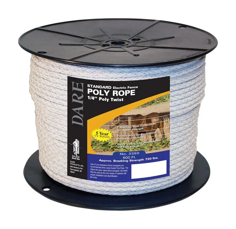 Dare 6 Inch Diameter x 600 Feet White Twisted Poly Rope Heavy Duty Utility Cord