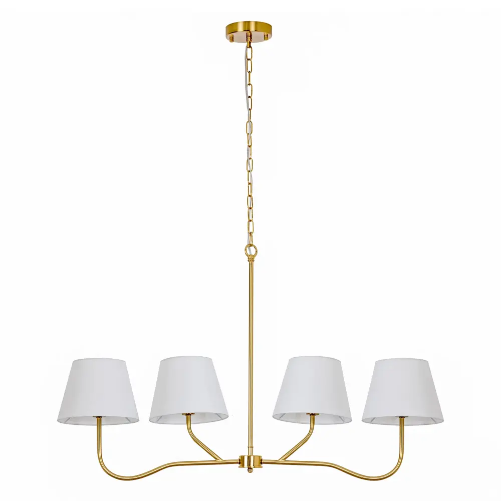 4-light Brass Finish Chandelier White Linen Lampshades #19231