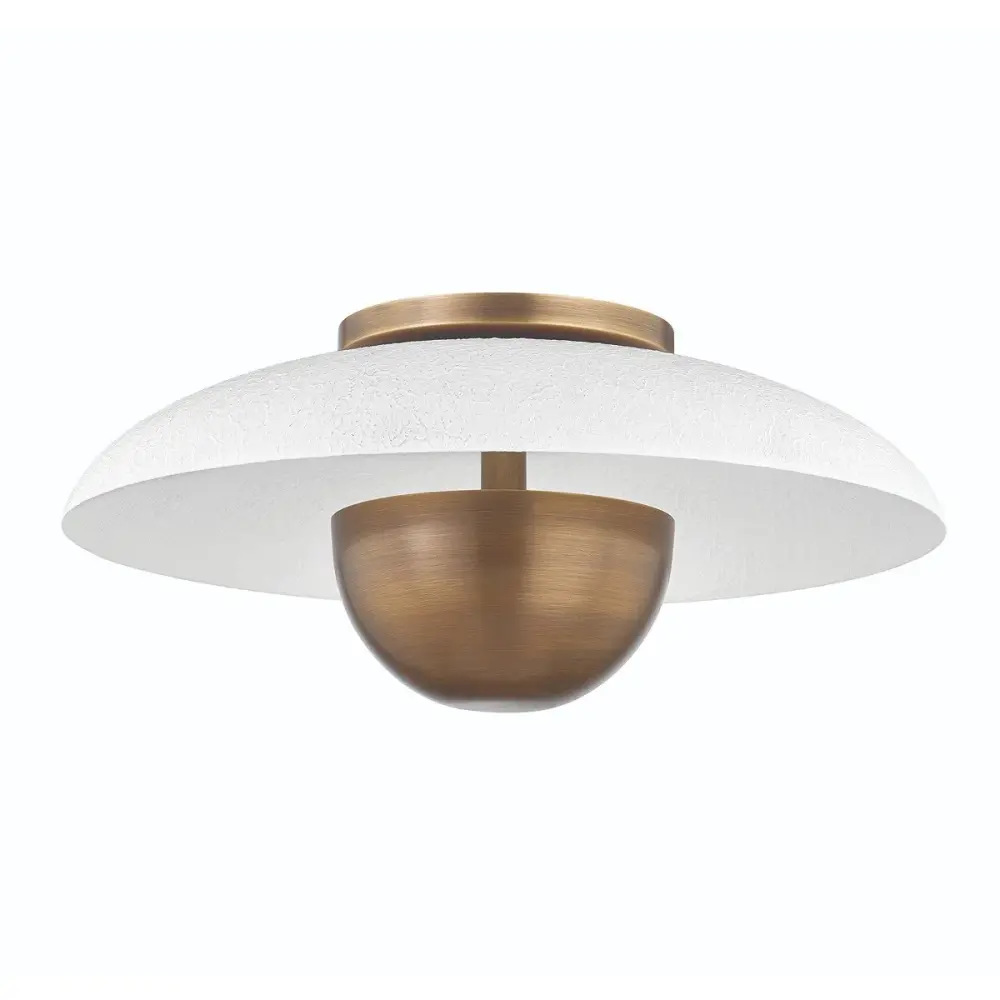 Noah 1 Light Flush Mount - Patina Brass & Gesso Snow