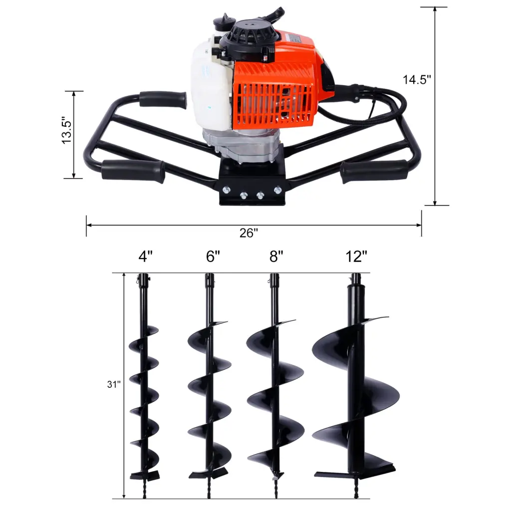 2.7HP Post Hole Digger 63CC Two-Person Handle Gas Powered 2-Stroke Auger Landscaping g-h