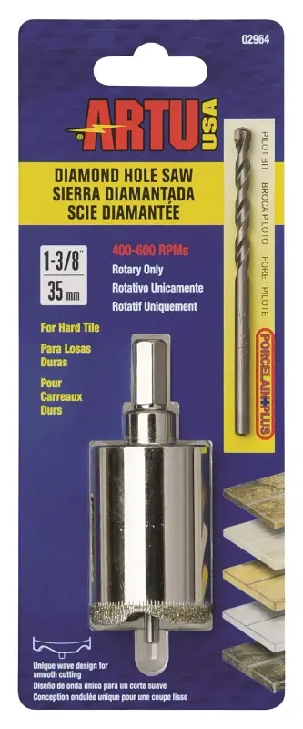 ARTU 02964 Hole Saw, 1-3/8 Dia, Diamond Cutting Edge