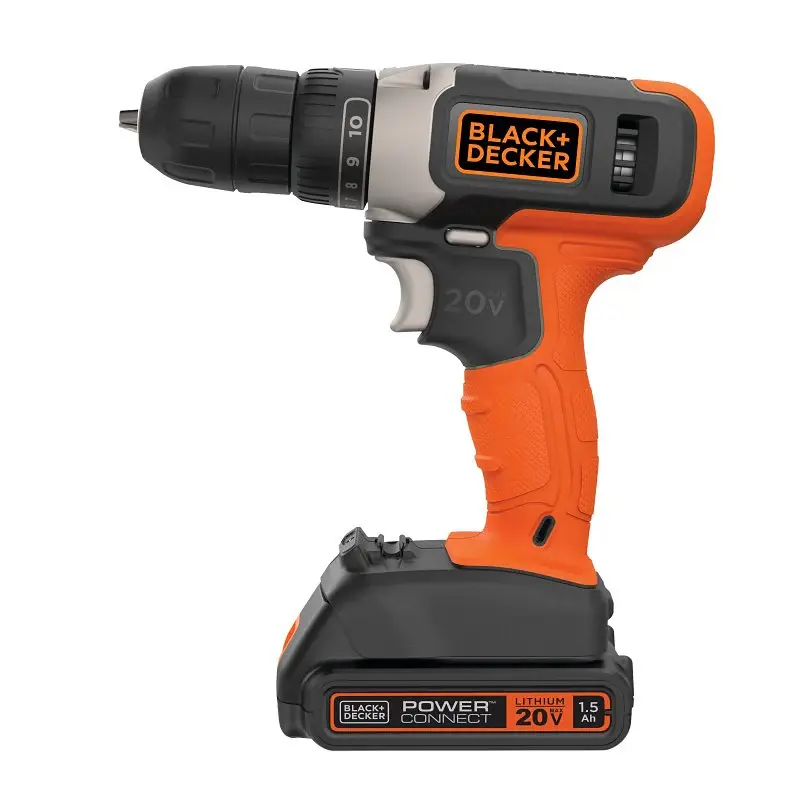 Black+Decker BCD702C1 Drill/Driver, Battery Included, 20 V, 3/8 Chuck, Keyless Chuck