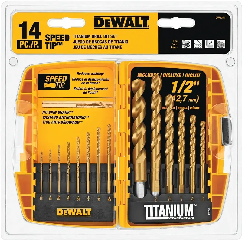 DEWALT DW1341 Drill Bit Adjust, Speed Tip, 14-Piece, Steel, Titanium