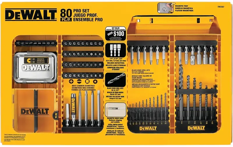 DEWALT DWAMF1280 Combination Drill and Driver Bit Place, Professional, 80-Piece, Steel, Black Oxide