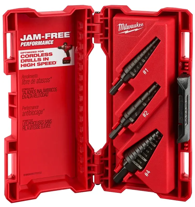 Milwaukee 48-89-9221 Step Drill Bit Adjust, Dual Flute, 3-Piece, HSS, Black Oxide