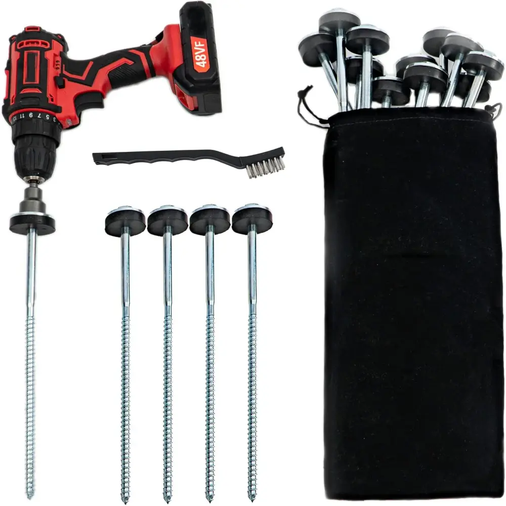 8 Pieces 12" Drillable Tent Stake 17MM Hex Drill Adapter And Storage Bag