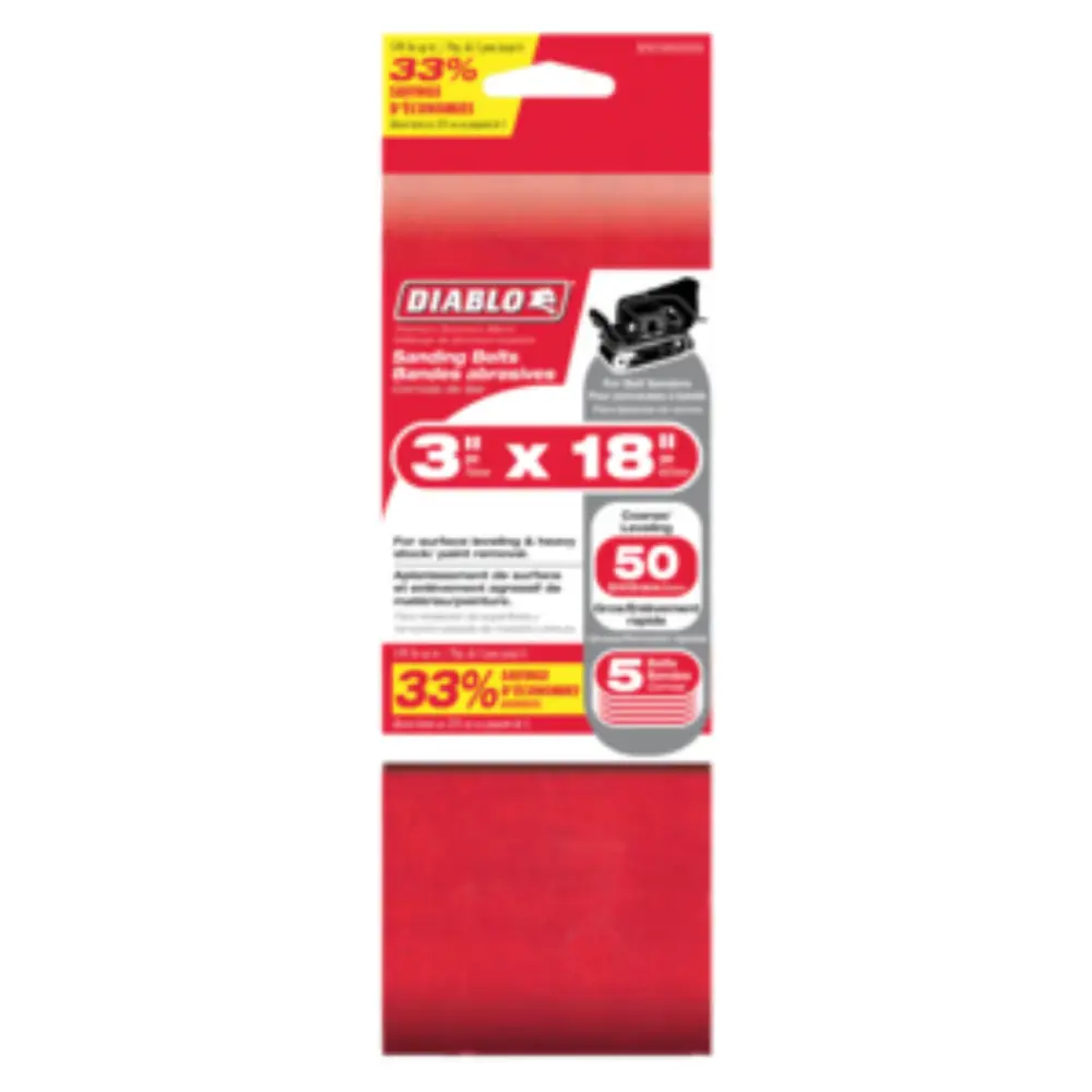 Diablo 3 . x 18 . Sanding Belt 50 Grit- 5 Pack