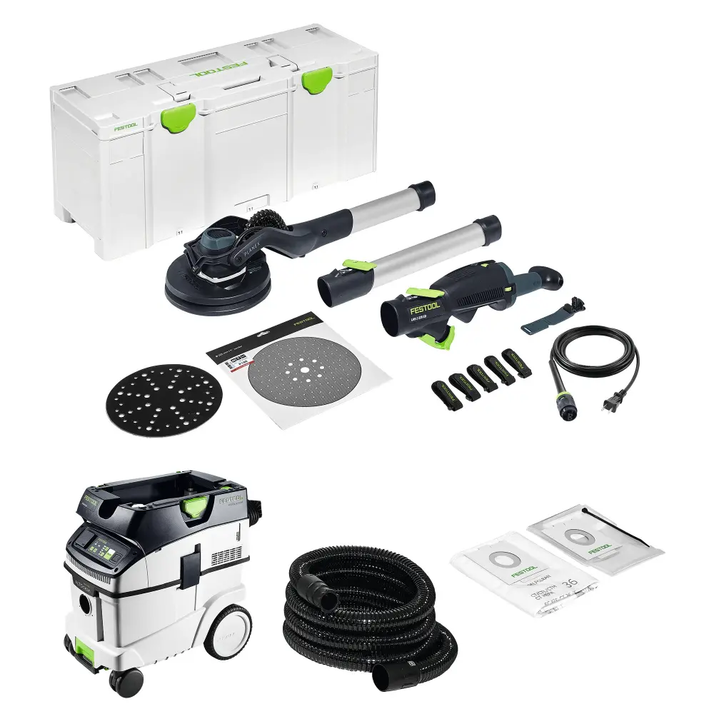 Festool Planex 2.0 Drywall Sander LHS 225 EQI-Plus and Dust Extractor Autoclean CT 36 EI AC Combo Package