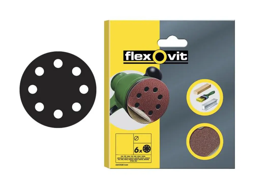 Flexovit Hook & Loop Sanding Disc 150Mm Coarse 50G (Pack 6)