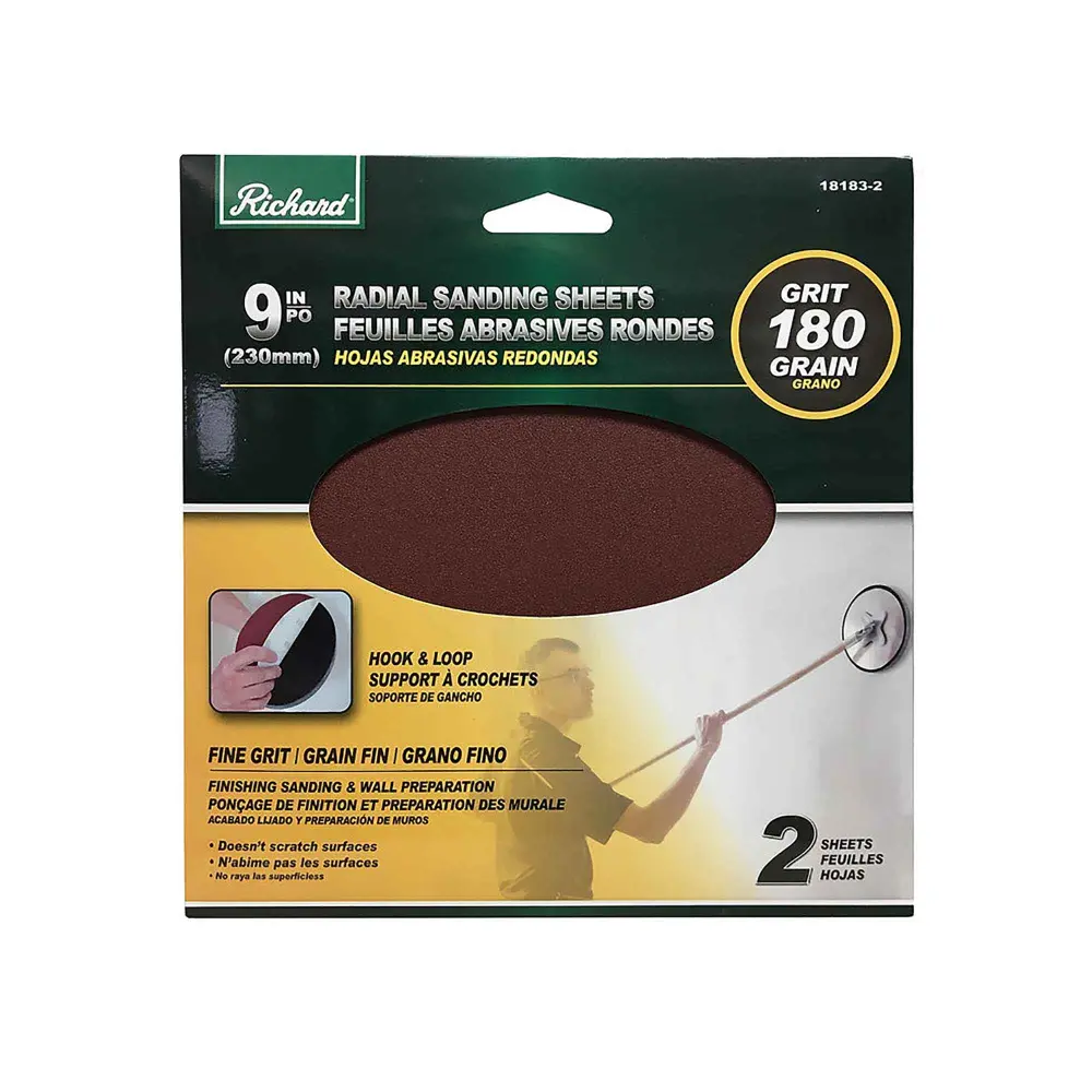 Round Sanding Sheet 9'' Diameter Velcro Backing, 180 Grit two-unit