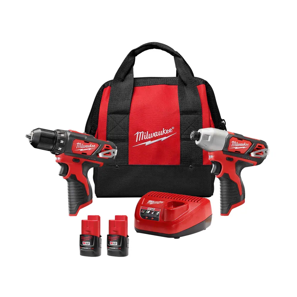 3/8'' Drill-Driver and 1/4'' Hex Impact Driver Kit, M12 Lithium-Ion Toolbox Red