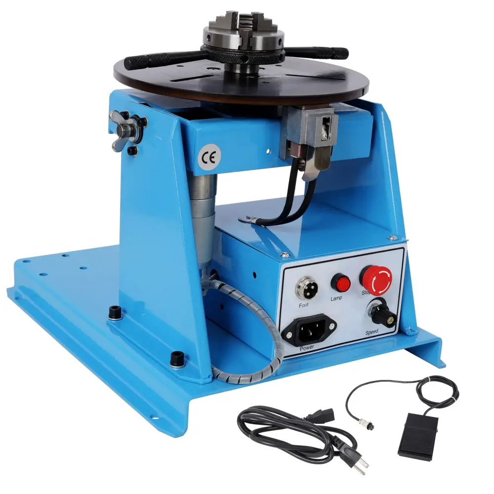 Handheld Rotary Welding Positioner 3 Jaw Lathe Chuck, 0 - 90° Turntable - Blue
