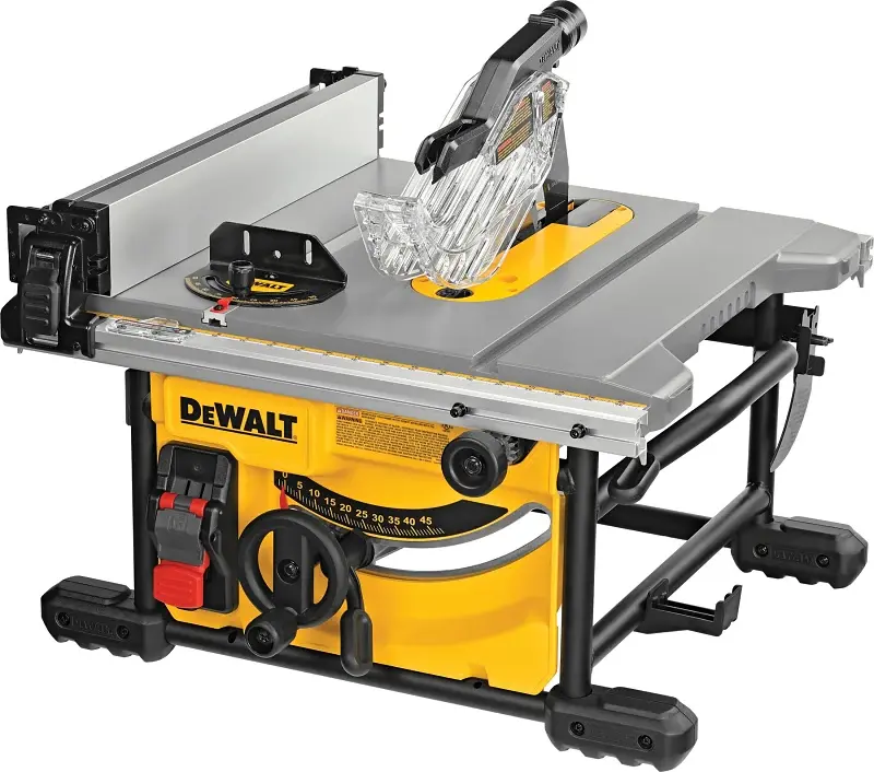 DEWALT DWE7485 Space-saving Jobsite Table Saw, 120 VAC, 15 , 8-1/4 Dia Blade, 5/8 Arbor, 24-1/2 Rip Capacity Right