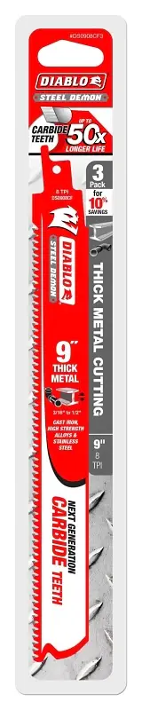 Diablo DS0908CF3 Reciprocating Saw Blade, 9 L, 8 TPI