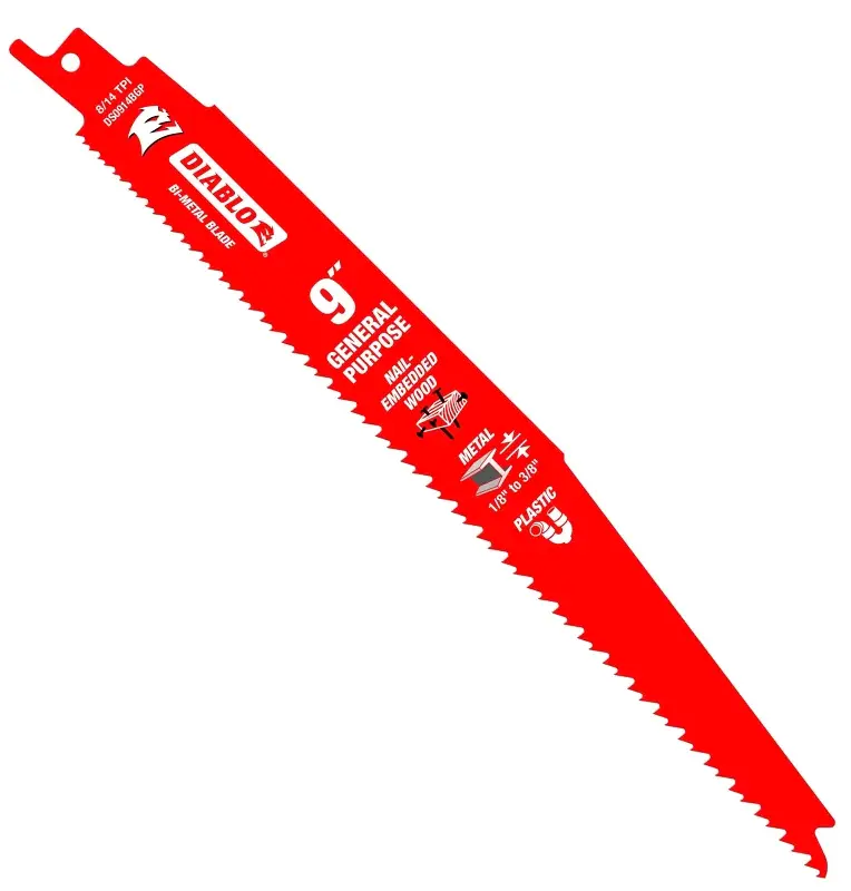 Diablo DS0914BGP25 Reciprocating Saw Blade, Applicable Materials: Clean Wood, Synthetic, 1 W, 9 L, 8, 14 TPI, 25/PK