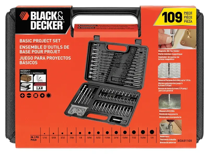 Black+Decker BDA91109 Combination Drill Bit Place, 109-Piece