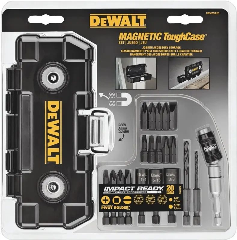 DEWALT DWMTCIR20 Screwdriver Bit Set, 20-Piece, Heavy-use, Alloy Steel, Black Oxide