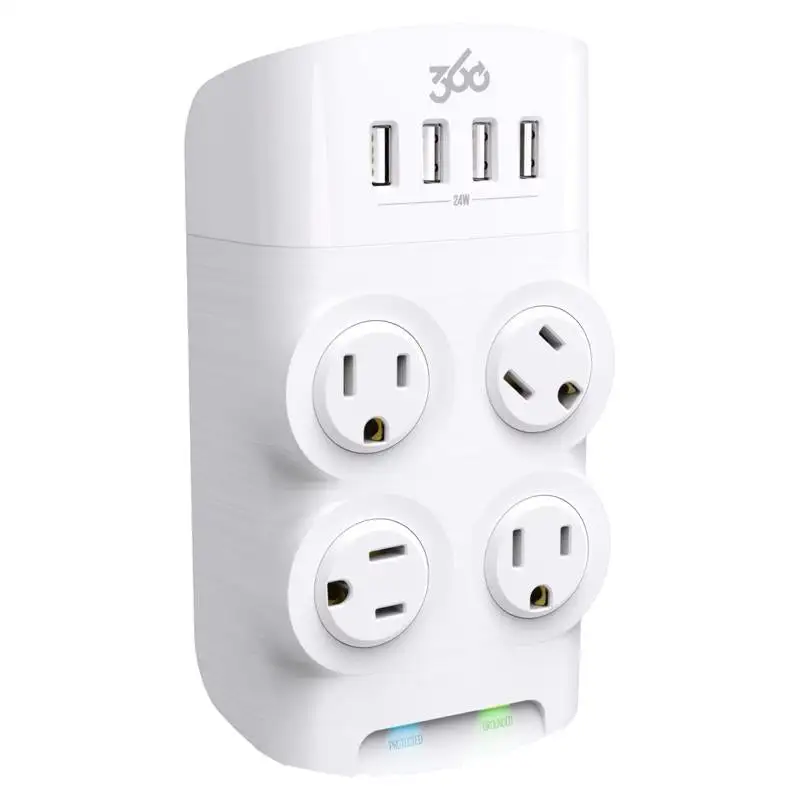 360 Electrical Revolve 4 Outlet Wall Tap Surge Protector White 1080 Joules