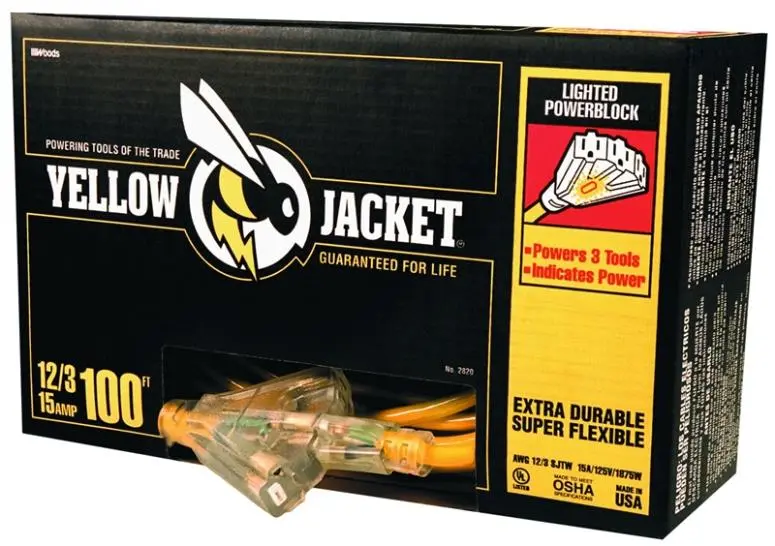 Yellow Jacket 2820 Lighted Powerblock 3-Power Tools 100 Feet Extension Cord
