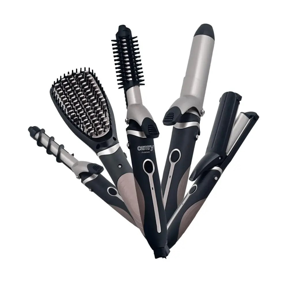 5--1 kit - straightening brush, 3D wavy and crimping plates, 19 and 32 mm curlers and 2 added heads