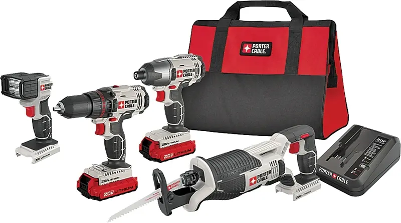 Cordless Compact Porter-Cable PCCK615L4 Combination Tool Kit, Battery Included, 1.5 Ah, 20 V, Lithium-Ion