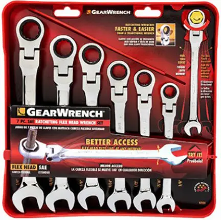 GearWrench 7 Piece SAE Flex Head Ratchet Wrench Set Mechanics Apex Tools