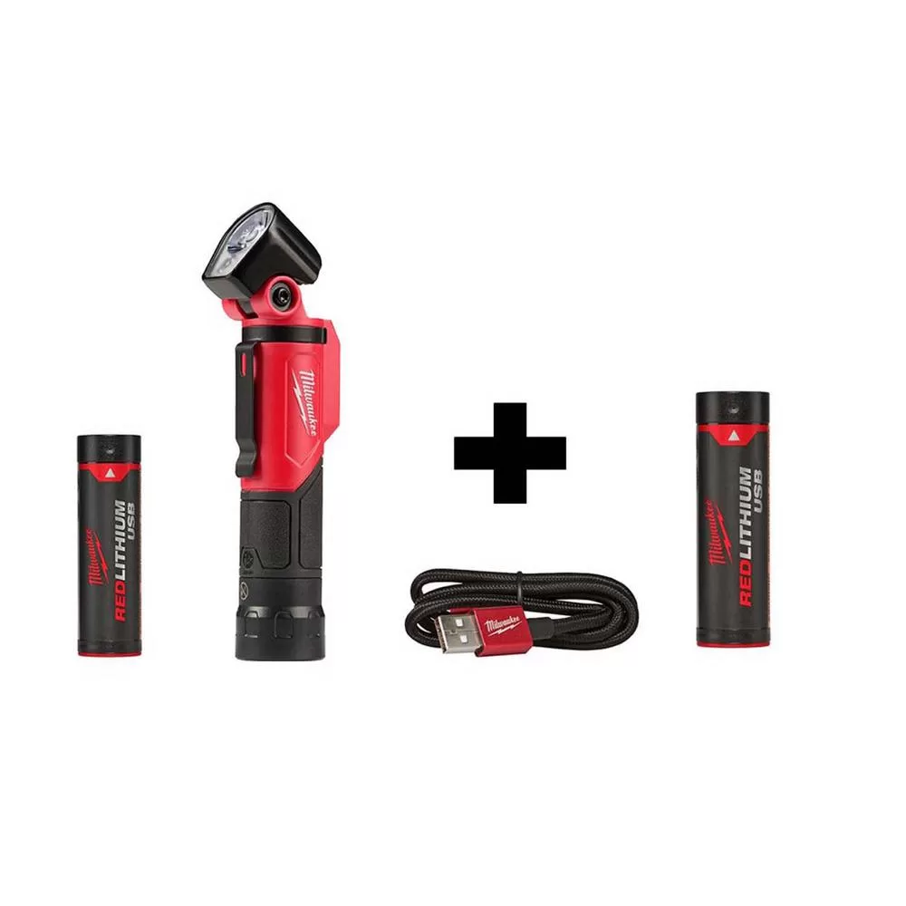 Milwaukee 500 Lumens LED Pivoting Rechargeable Flashlight Extra REDLITHIUM USB Battery