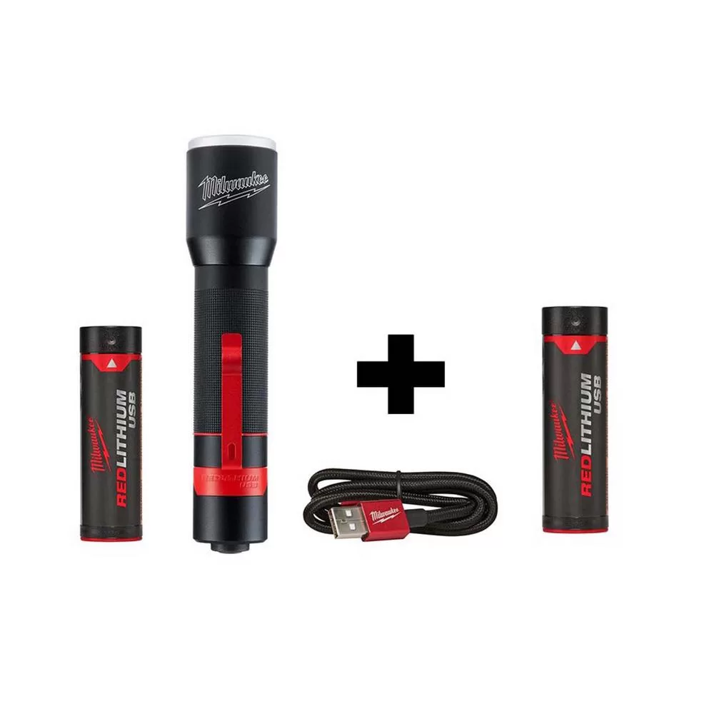 Milwaukee 700 Lumens LED Rechargeable Aluminum Flashlight Extra REDLITHIUM USB Battery