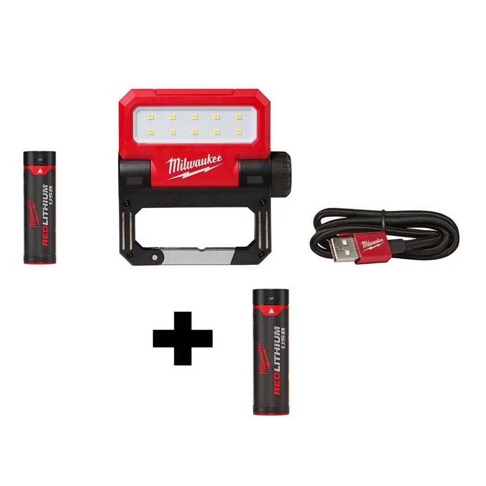 Milwaukee 550 Lumens LED Rechargeable Pivoting Flood Light Extra REDLITHIUM USB Battery