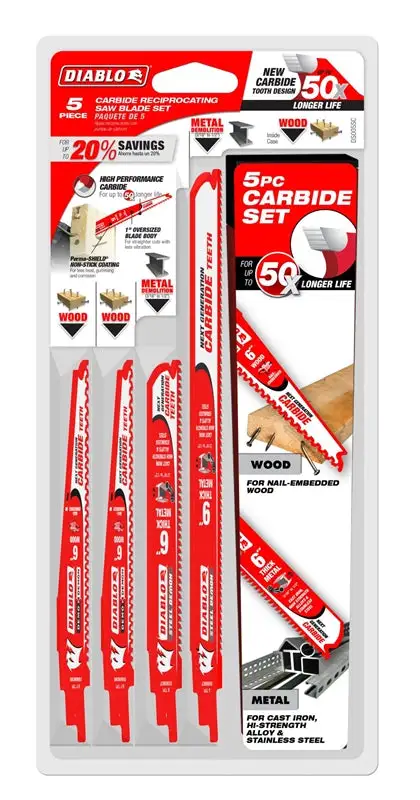 Diablo DS005SC Carbide Reciprocating Blade Set 5-Piece Tough Cutting Jobs