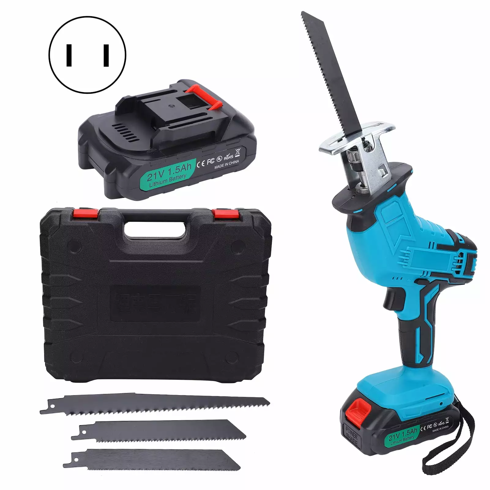 Electric Reciprocating Saw Outdoor Travel-friendly Logging Chainsaw LithiumPower AC100240V(US Plug ) dafangmingshangmao