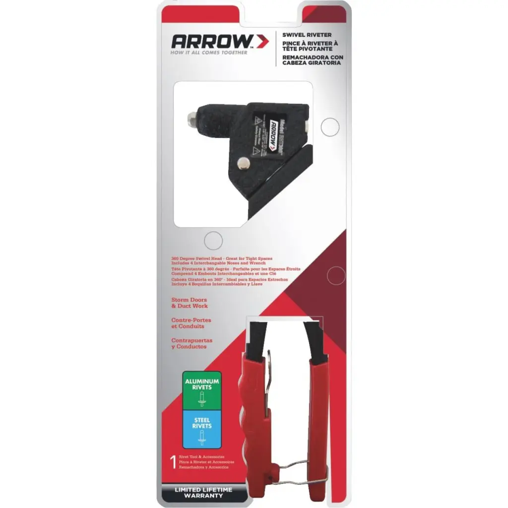 Arrow Swivel Head Rivet Tool Easy Access Tight Spaces