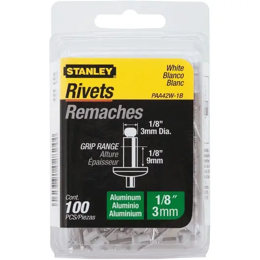 Stanley 1/8 x 1/8 White Aluminum Rivets 100 Pk Fasteners