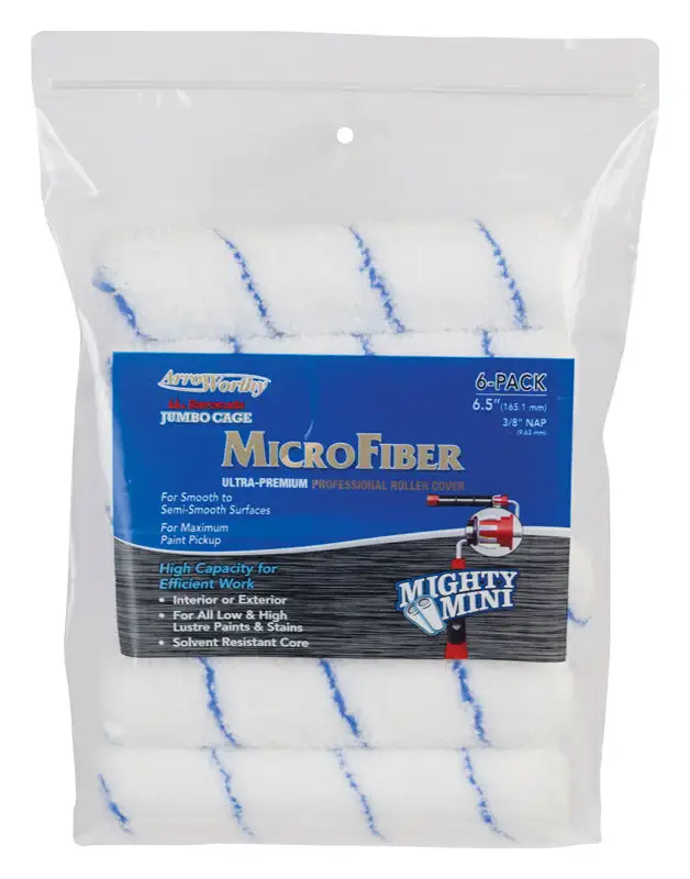 Arroworthy 3/8 Inch x 6.5 Inch W Jumbo Paint Roller Cover Smooth to Semi-Smooth Surfaces 6 Pack