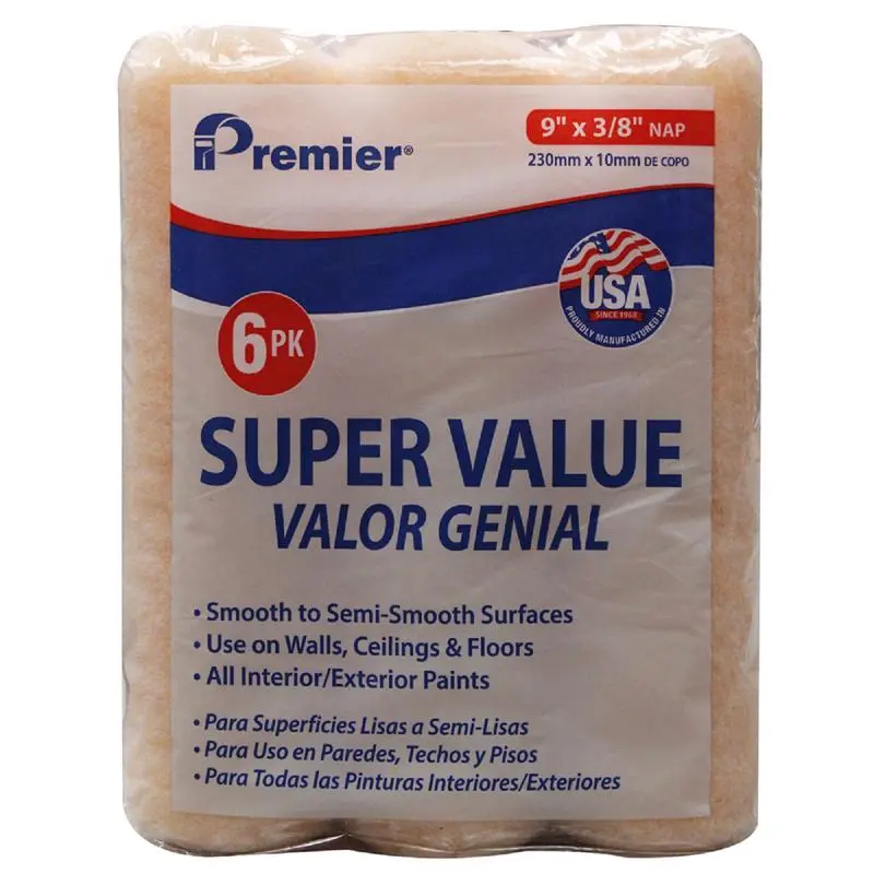 Premier Polyester 9 Inch W X 3/8 Inch S Paint Roller Cover Pack 12