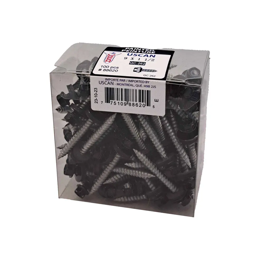 Black Painted Roofing Screw, #9 x 1-1/2" (100 Units)