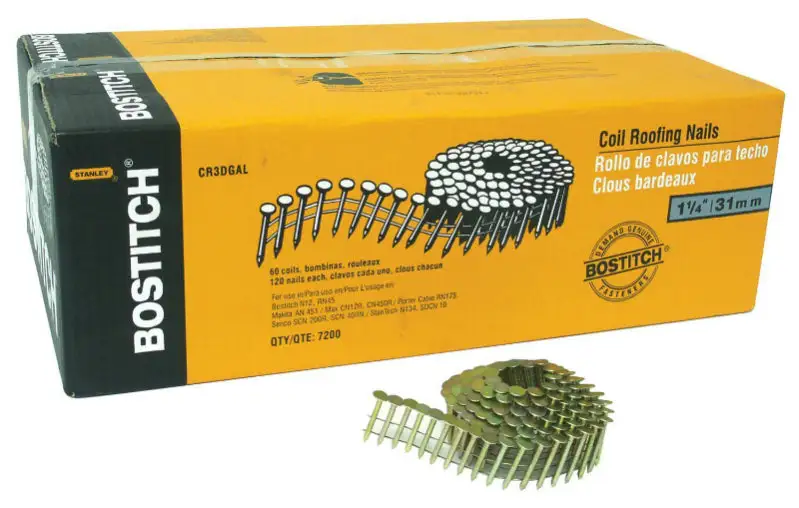 Bostitch CR3DGAL Galvanized Coil Roofing Nails 1-1/4 7200-Pack