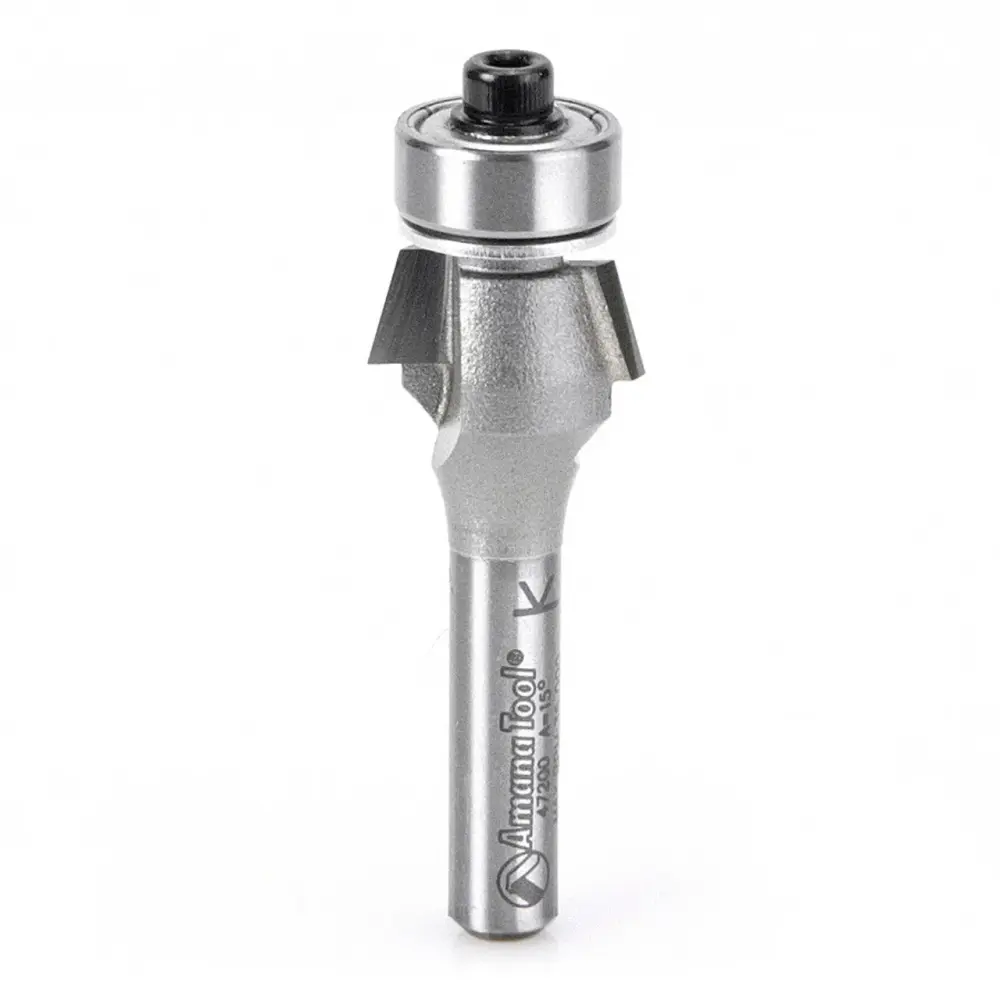 Amana Tool 47200 Carbide Tipped Bevel Laminate Trim 15 Deg Angle x 5/8 D x 9/32 CH x 1/4 Inch SHK w/ Ball Bearing Router Bit