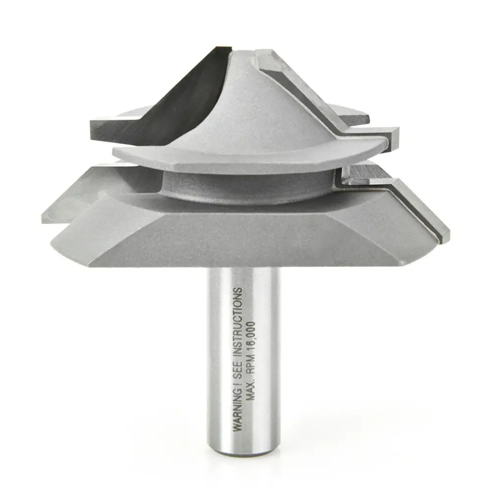 Amana Tool 55390 Carbide Tipped Lock Miter 45 Deg x 2-11/16 D x 1-3/16 CH x 1/2 Inch SHK Router Bit 1/2" - 7/8" Material