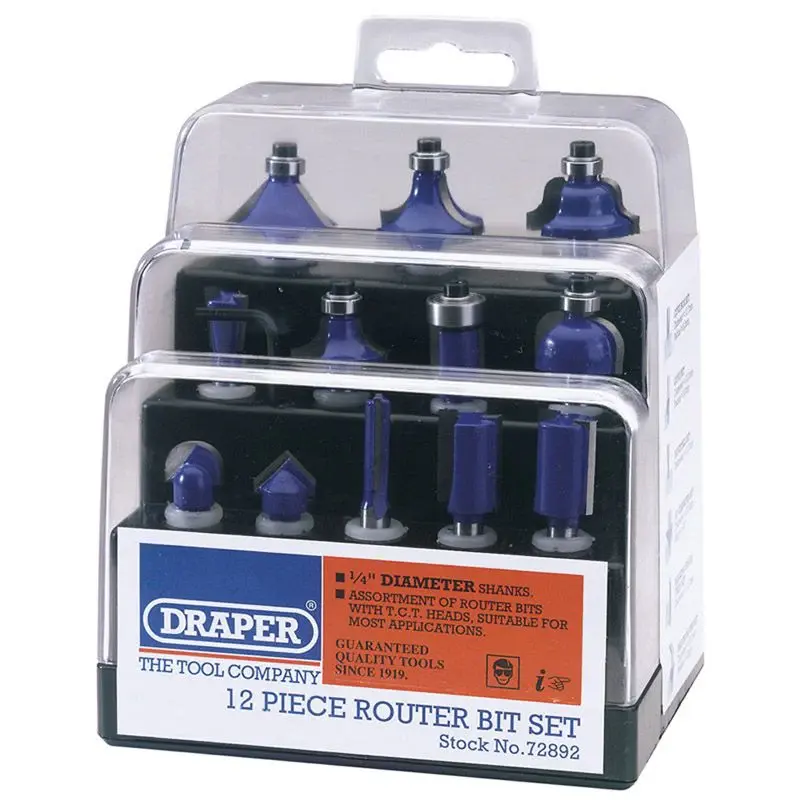 Draper DRB12A TCT Router Bit Place, 1/4" (12 Piece) - (72892)