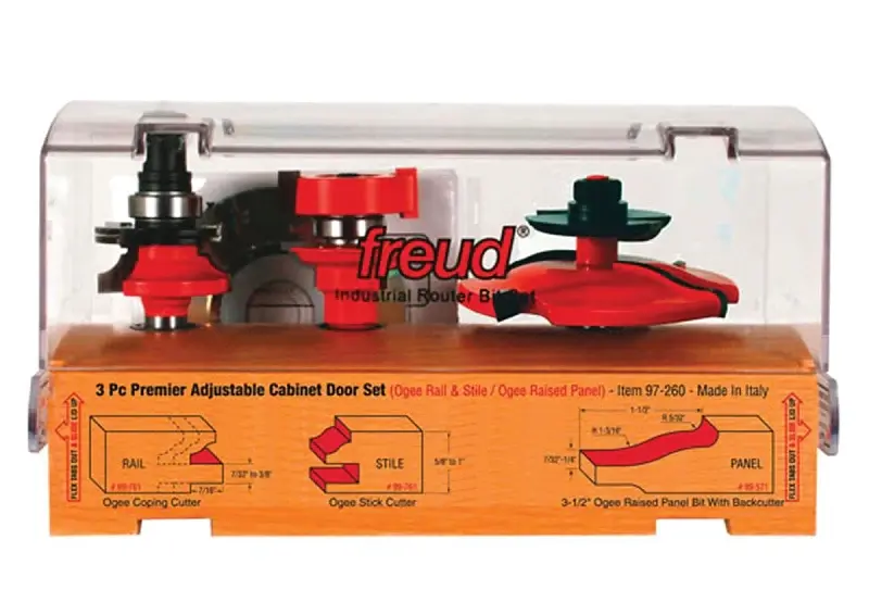Freud 97-260 Cabinet Bit Adjust, 1 Dia Cutter, 1/2 Dia Shank, 2-Cutter, Carbide