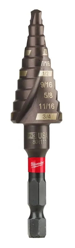 Milwaukee SHOCKWAVE Impact Duty 48-89-9243 Step Drill Bit, 3/16 to 3/4 Dia, Spiral Flute, 2-Flute, Hex Shank