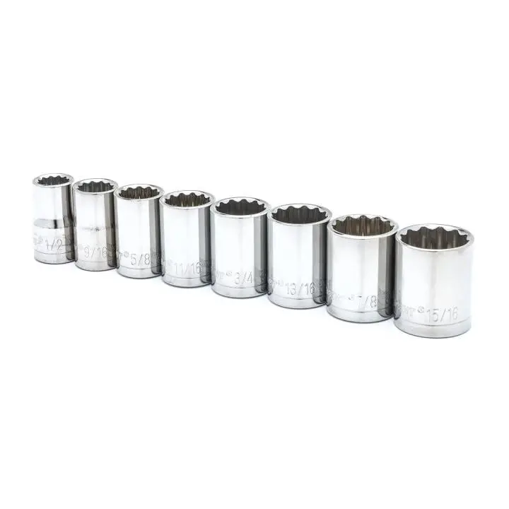 Apex Tool Group 8 Pc. 1/2" Drive 12 Point Standard SAE Socket Set Complete Kit