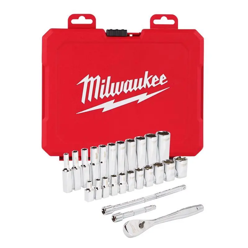 Milwaukee 1 4 Drive SAE Ratchet and Socket Set 90 Teeth High Torque