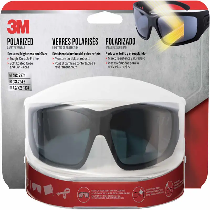 3M Anti-Fog Polarized Modern Safety Glasses Black Lens Black Frame Impact Resistant