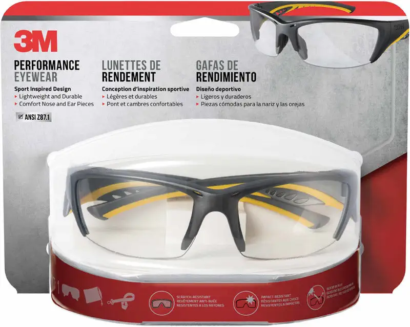 3M Anti-Fog Classic Safety Glasses Clear Lens Black/Yellow Frame 1 pc