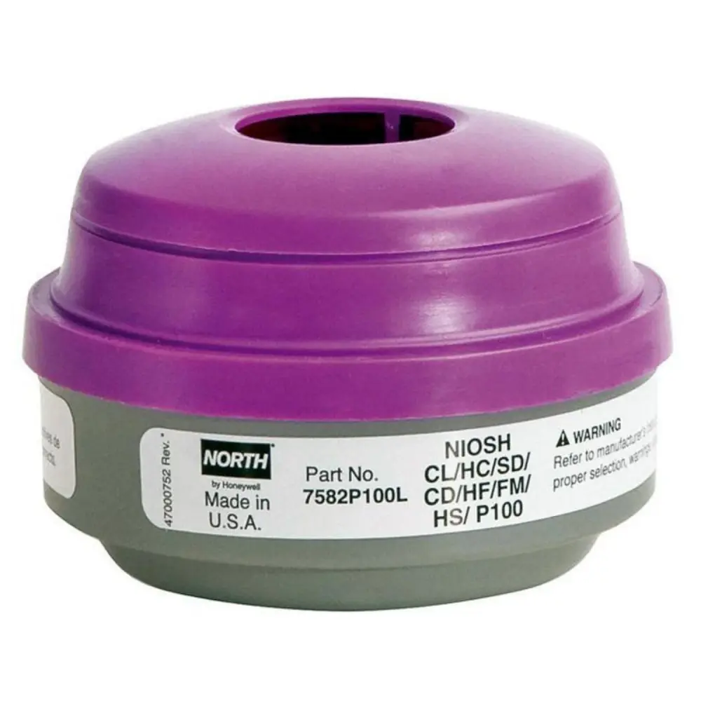 HONEYWELL 7582P100L Combination Gas and Vapor Cartridges, Mercury Vapor/Chlorine/Particulates, P100